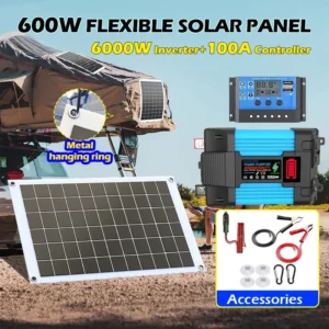 6000W Solar Inverter Complete Power Generation System with 600W Solar Panel 110V/220V Output Mobile Outdoor Household Power