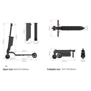 X6 Foldable Electric Scooter, Li-Ion Battery IP54 Waterproof, 5.5 Inch Tires, 15km Range, for Adults with Backpack, LED Lights