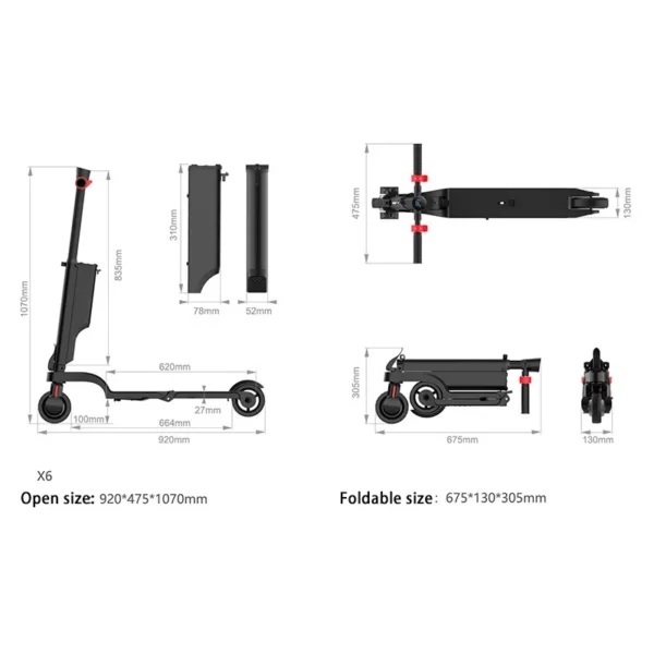X6 Foldable Electric Scooter, Li-Ion Battery IP54 Waterproof, 5.5 Inch Tires, 15km Range, for Adults with Backpack, LED Lights - Image 3