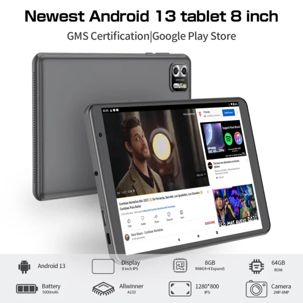 PRITOM 8 Inch Tablet Android 13, 8GB(4+4 Expand) RAM 64GB ROM,1TB Expand,1280x800 IPS Screen 5000MAH Battery,Dual Camera, WiFi - Image 4