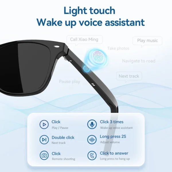 Camera Smart Glasses Bluetooth Call Voice Assistant Listen Music Glasses Smart Sports Polarized Sunglasses Anti-Blue Eyeglasses - Image 3