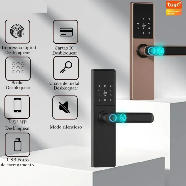 Tuya Smart Life APP Remote Control Lock, Smart Door Fingerprint Password Lock, Keyless Entry, Security Handle Fingerprint Hang - Image 2