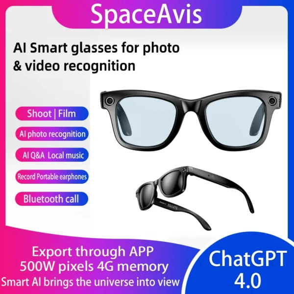 AI Smart Glasses with GPT4.0: Camera Sunglasses for Recording, Photos, Music, Calls, Real-Time Translation & Chat