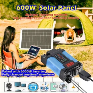 6000W Solar Inverter Complete Power Generation System with 600W Solar Panel 110V/220V Output Mobile Outdoor Household Power