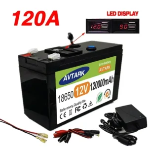 2025 Upgraded LiFePO4 Lithium Battery 12V 120Ah Portable Rechargeable Battery Built-in 5V 2.1A Usb Power Display Port Charging