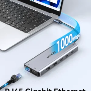 MOKiN USB C HUB 4K 60Hz Type C to HDMI DP VGA Gigabit Ethernet USB 3.1 PD 100W Adapter For Macbook Air Pro M2 M1 PC Accessories