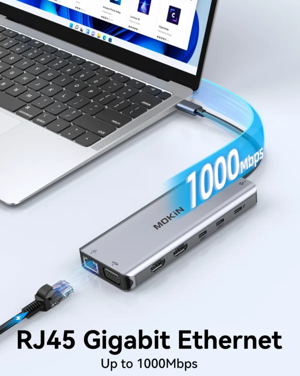 MOKiN USB C HUB 4K 60Hz Type C to HDMI DP VGA Gigabit Ethernet USB 3.1 PD 100W Adapter For Macbook Air Pro M2 M1 PC Accessories - Image 6