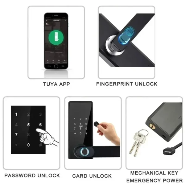 Tuya Smart Life APP Remote Control Lock, Smart Door Fingerprint Password Lock, Keyless Entry, Security Handle Fingerprint Hang - Image 4