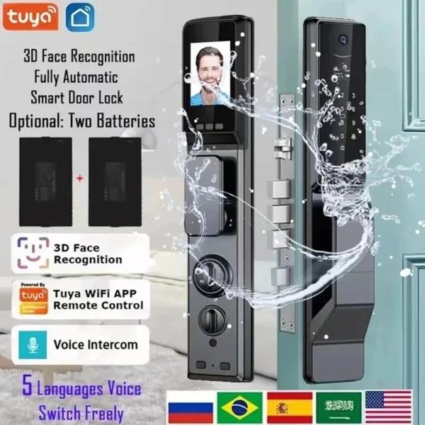 Tuya APP Facial Fingerprint Password With Camera Smart Door Lock Remote Voice Intercom Electronic Door Lock Fully Automatic