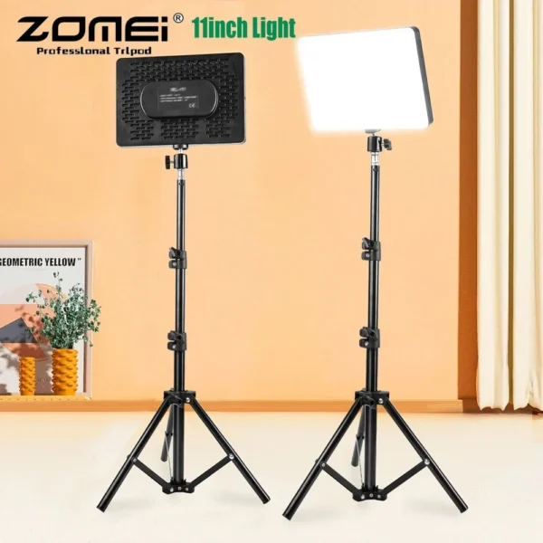 ZOMEI 11 Inch Dimmable LED Video Fill Light Lamp Key Lighting Panel with 110cm Tripod Stand 39cm Extension tube for Photography