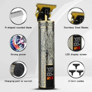 Vintage T9 hair clippers for barber shop Hair cutting machine Electric trimmer led hair clipper Dragon carving Shaver Beard