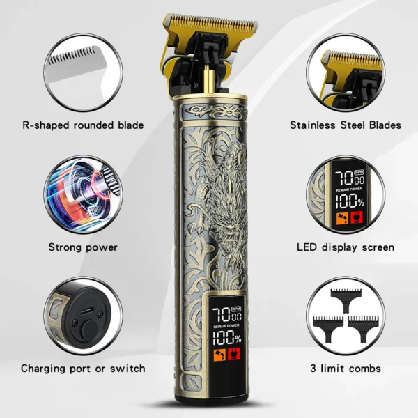 Vintage T9 hair clippers for barber shop Hair cutting machine Electric trimmer led hair clipper Dragon carving Shaver Beard - Image 4