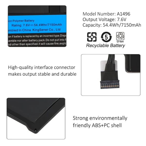 KingSener New Laptop Battery A1496 For Apple MacBook Air 13" A1466 2012/2013/2014/2015/2017 MD760LL/A MD761CH/A 7.6V 7150mAh - Image 5