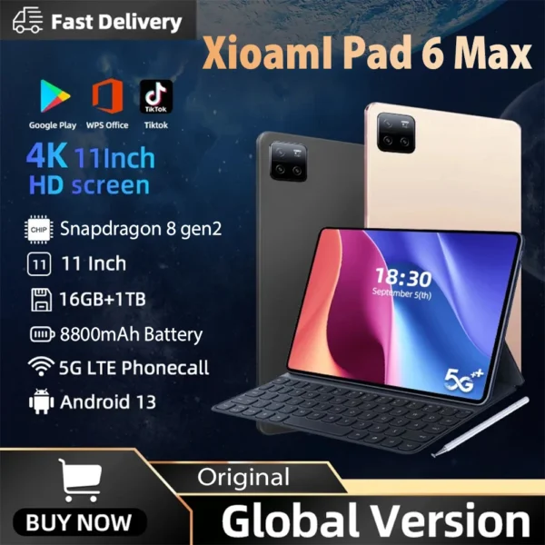 2025 New Global Version Original XioamI Pad 6 Max Tablet 16GB+1TB 11inch HD 4K Android 14 8800mAh 5G Dual SIM WiFi GPS Tablet