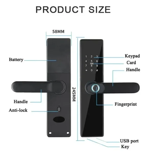 Tuya Smart Life APP Remote Control Lock, Smart Door Fingerprint Password Lock, Keyless Entry, Security Handle Fingerprint Hang - Image 5