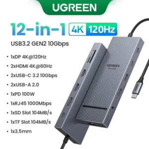 UGREEN 12-in-1 USB HUB Type-C to 2HDMI 4K120Hz DP USB3.2 10Gbps SD/TF RJ45 PD100W for MacBook Dell HP Laptop Accessories Docking