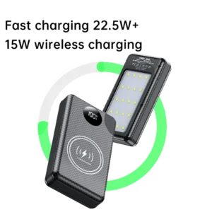 6*18650 20000mAh Power Bank Case 22.5W Fast Charging 15W Wireless Charging Mobile Power Bank Housing Battery Holder For Phone