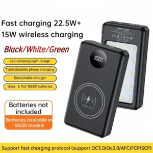 6*18650 20000mAh Power Bank Case 22.5W Fast Charging 15W Wireless Charging Mobile Power Bank Housing Battery Holder For Phone